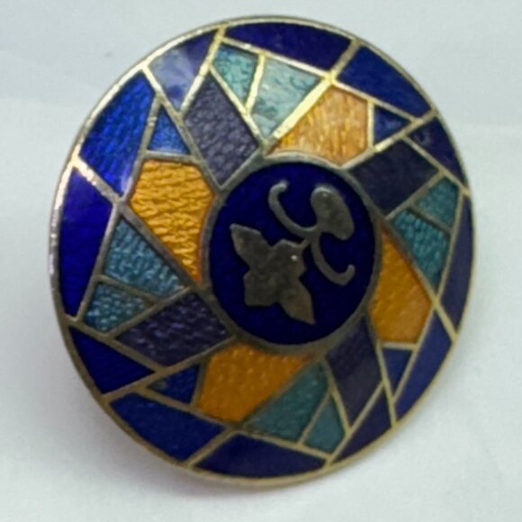 Vintage Round Enamel on Metal Pierced Earrings Geometric Shapes Gold Tone - Picture 4 of 4